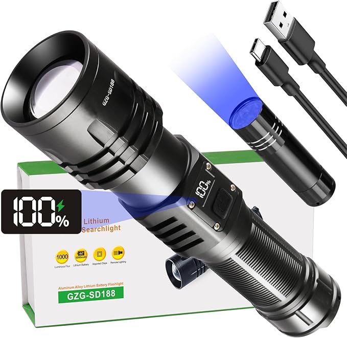 Rechargeable LED Flashlights 10000.00 High Lumens,?Ÿ�?ŸŽ?Ÿ�?Ÿ“ ?��?�ž?�° High Powered Waterproof Tactical Flashlight Spotlight Flashlight for Home, Bright Flashlight Black for Outdoor Camping Emergency