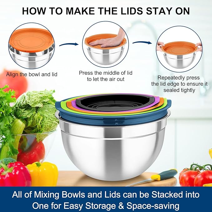 TeamFar Mixing Bowls with Lids,