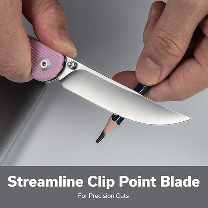 SENCUT Skelfin Pocket Knife for EDC, Folding Knife with 3.3'' Blade & G10 Handle, for Camping Hiking S25007-3(Powder Pink)