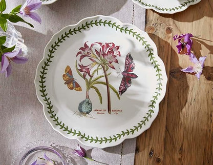 Portmeirion Botanic Garden Lotus Blossom Dinner Plates, Set of 4 - Mexican Lily Porcelain Plates with Butterfly Motif, 11.25" Floral Shape for Dining or Display - Oven, Microwave & Dishwasher Safe