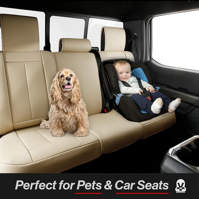 Coverland Custom Fit Car Seat Covers for SUV Compatible with [2007-2026 Jeep Compass] Premium Car Seat Cover Water Resistant Leather Non-Slip Interior Protector [Full Set Beige - Size Chart X61]