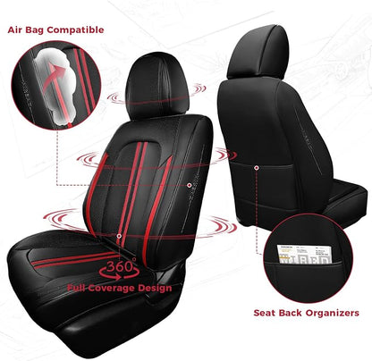 FREESOO Leather Car Seat Covers Full Set, Waterproof Black Seat Covers for Cars Trucks SUV, Luxury Car Seat Covers Front Seats and Back, Automotive Car Seat Cushion Protector Fit for Most Vehicles
