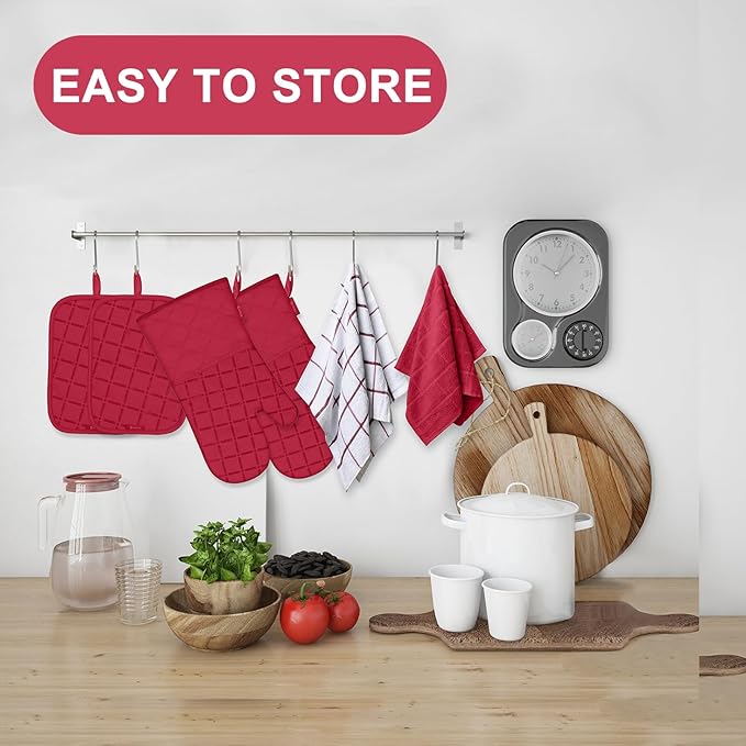 Oven Mitts Kitchen Towels and Dishcloths Pot Holders Sets, Oven Gloves Kitchen