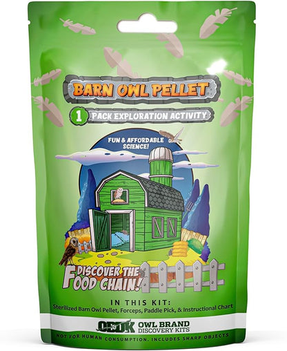 OBDK Barn Owl Pellets for Dissection - 1 Pack Medium Sized (1.5"-2.0") with Tools, Guide and Charts from Owl Brand Discovery Kits