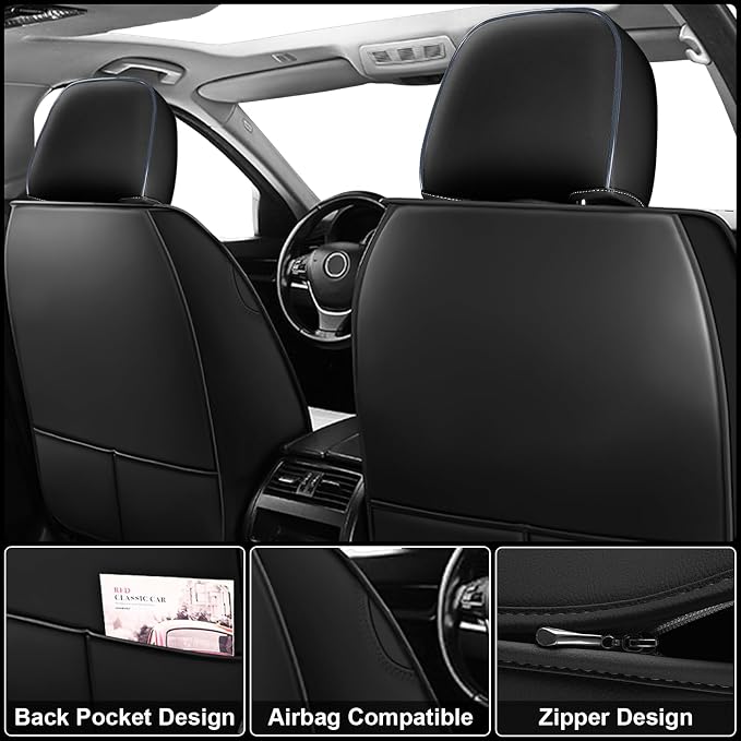 Seat Covers Full Set Fit for Nissan Rogue 2015-2026, Breathable and Comfortable Leather Car Seat Cover, Deluxe Waterproof Cushion Cover Auto Interior Accessories (Black Blue)
