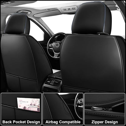 Seat Covers Full Set Fit for Nissan Rogue 2015-2026, Breathable and Comfortable Leather Car Seat Cover, Deluxe Waterproof Cushion Cover Auto Interior Accessories (Black Blue)