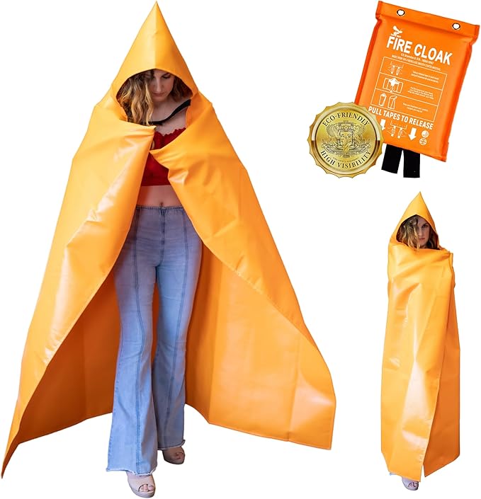 Supa Ant Silicone Fire Cloak for Fireproof Suit Emergency Blanket for Home and Kitchen - Emergency Poncho as Heat Shield Blanket - Fire Resistant Hoodie - Escape Suit with Cape and Hood (47x39 in.- S)