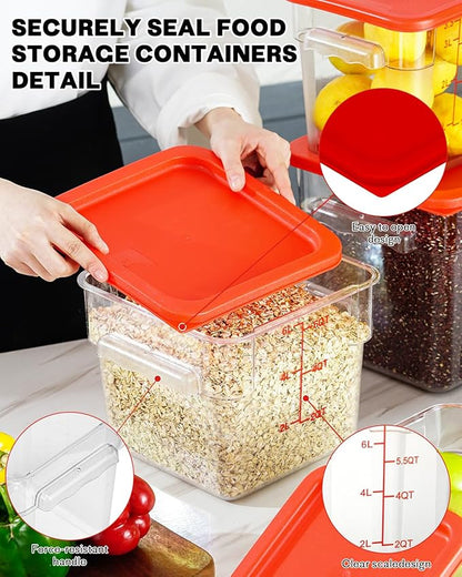 4QT NSF Food Storage Containers: 8 PCS [Food Grade][Hot&Cold Resistant] Commercial Clear Food Storage Containers with Lids for Restaurant Kitchen Proof Dough, Measuring Spoons Included(BPA FREE)