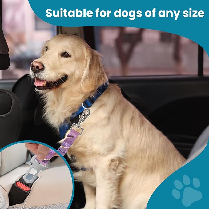 Adjustable pet cat and Dog car seat Belt. The Lanyard is Flexible and Adjustable from 20 to 33 inches (Pink Marble + Purple Marble)