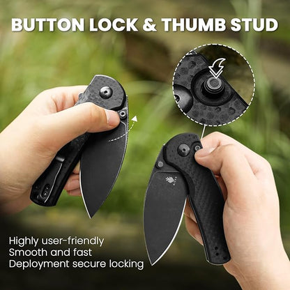 Kizer Mini Grouper Folding Pocket Knife, Nitro-V Steel Blade G10 Handle EDC Knife, Button Lock Knife with Pocket Clip for Men Women, Sharp Camping Hiking Survival Knives V3669A2