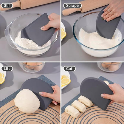 Silicone Dough Scraper with Stainless Steel Sheet, Curved Edge Flexible Bowl