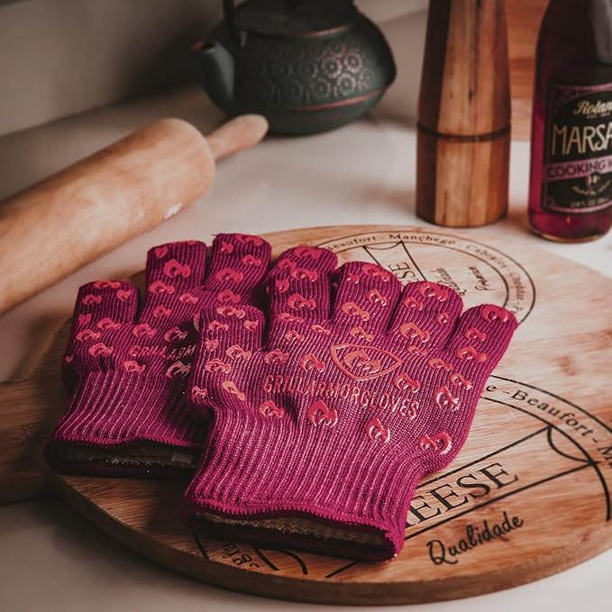 Grill Armor Oven Gloves with Fingers – 932°F Heat, Fire & Cut Resistant Mitts