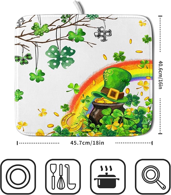 Giwawa St Patrick Dish Drying Mat Small Lucky Clover Tree Shamrock Dish Drainer