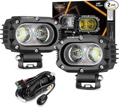 Auxbeam 4 Inch LED Pod, Square Pod Light with 5050 LED White Flood Beam Offroad Driving Fog Light with Wiring Harness for Jeep Wrangler Truck Pickup SUV ATV UTV (2 Pcs)
