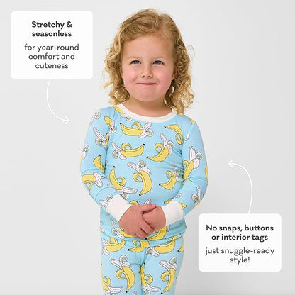 Little Sleepies Two-Piece Pajama Set for Boys & Girls, Soft Viscose from Bamboo Toddler Pajamas for Kids, Family Matching PJs