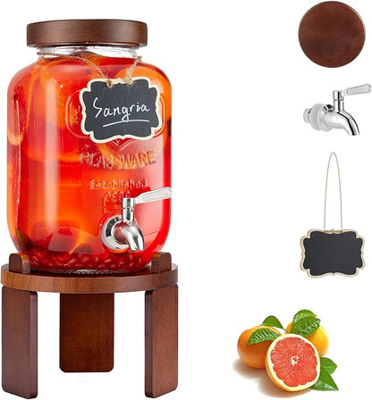 1 Gallon Drink Dispenser for Parties, Glass Beverage Dispenser