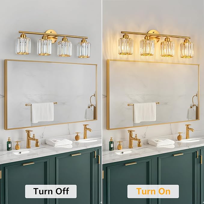 FDPBY Modern 4 Light Crystal Vanity Light, Brushed Gold Vertical Bathroom Light
