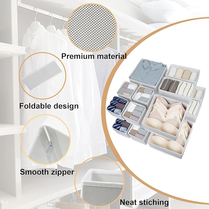 Fordonral 16 Pack Drawer Organizer Clothes, Foldable Fabric Dresser Organizer