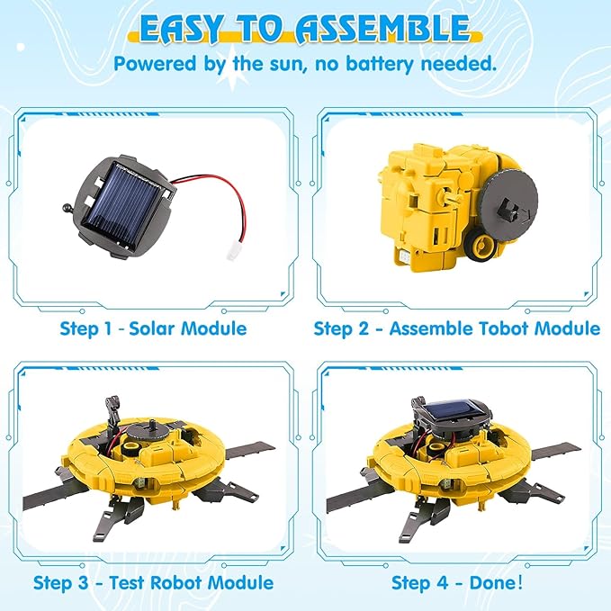 STEM Projects for Kids Ages 8-12 Solar Robot Kit 6-in-1 Space Toys for 10-Year-Old Boy Girl Gift Toys Science Kits Christmas Birthday Gifts for 8 9 10 11 12 Year Old, Yellow