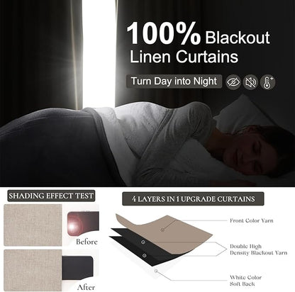 100 Inch Extra Wide Curtains Linen Farmhouse Insulated Thermal Draps