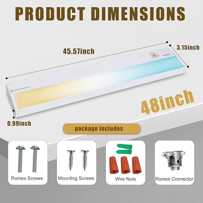 Ansen Hardwired Under Cabinet Lighting, 48in 26W LED Light