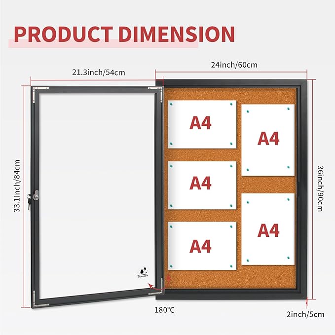 Enclosed Bulletin Board, Outdoor Weatherproof Cork Noticeboard