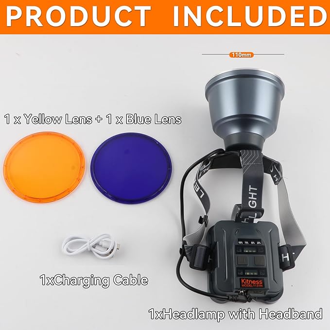 Super Bright LED Rechargeable Headlamp, 6 Adjustable Light Modes Waterproof Headlight, Constant Current Function, Lightweight Design with Yellow & Blue Lenses, Perfect for Camping, Hiking,Running