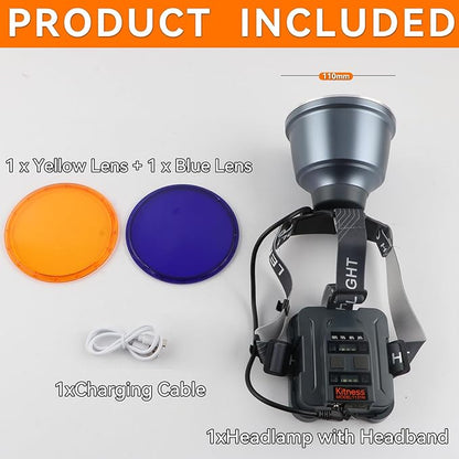 Super Bright LED Rechargeable Headlamp, 6 Adjustable Light Modes Waterproof Headlight, Constant Current Function, Lightweight Design with Yellow & Blue Lenses, Perfect for Camping, Hiking,Running