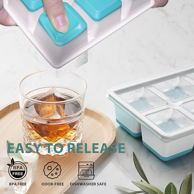 Optish Large Ice Cube Molds, 2 Pack Whiskey Square Ice Molds, 1.8 Inch Big Ice