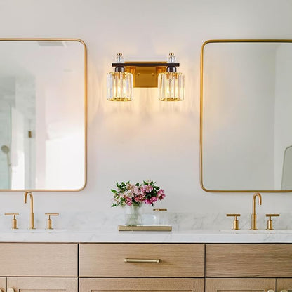 FDPBY Bathroom Vanity Lights 2-Light Black Gold Modern Crystal Vanity Light