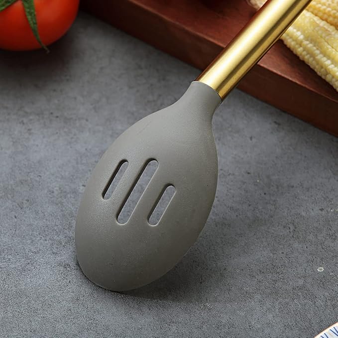 Berglander Non-stick Silicone Slotted Spoon, Titanium Gold Plated Handle