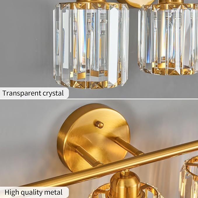 FDPBY Modern 4 Light Crystal Vanity Light, Brushed Gold Vertical Bathroom Light