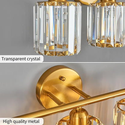FDPBY Modern 4 Light Crystal Vanity Light, Brushed Gold Vertical Bathroom Light