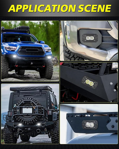Flush Mount LED Pods, AKD Part CREE LED Flush Bumper Fog Lights 40W Driving Combo Offroad Light Backup Reverse Lights Pods Scen Camper Light for Trucks Pickup SUV UTV ATV