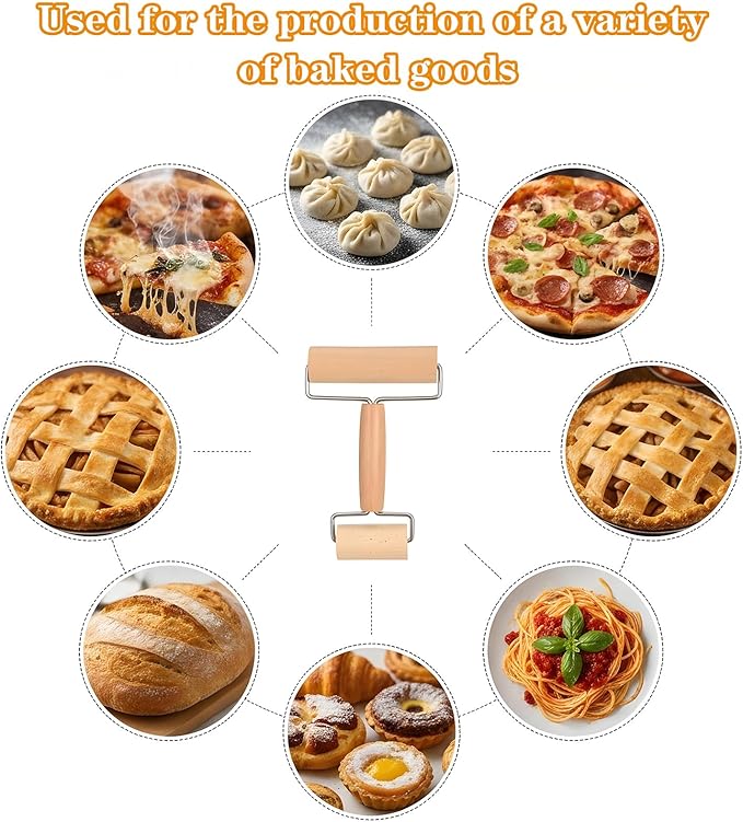 JJUNW Small Rolling Pin, Pizza Dough Roller, Non Stick Wood Pastry Roller
