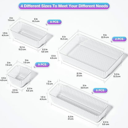 25 PCS Clear Plastic Drawer Organizer Set