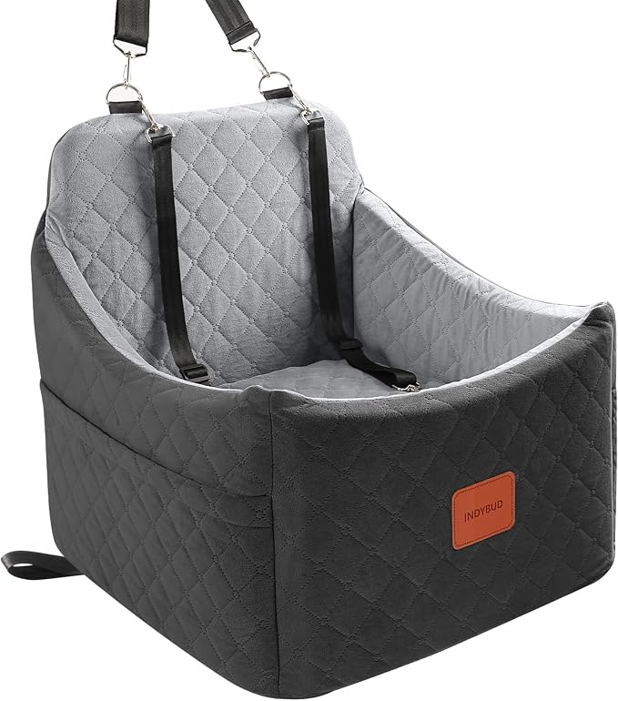 Dog Car Seat for Small Medium Dogs,Detachable Washable Dog Booster Seat Under 35lbs, Pet Car Seat Travel Bed with Storage Pockets and Safety Belt (Black/Grey, Medium)