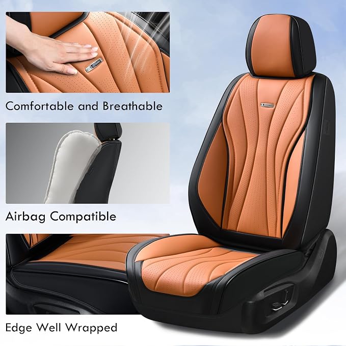 Coverado Seat Covers Full Set, Leather Car Seat Covers, Waterproof Seat Covers for Cars, Front and Back Seat Covers, Car Seat Protectors Car Seat Cushions Universal Fit for Most Cars, Black&Brown