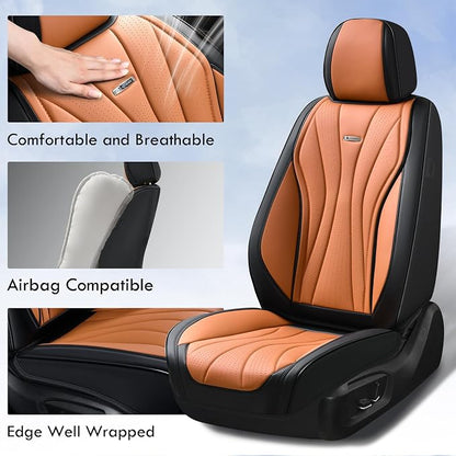 Coverado Seat Covers Full Set, Leather Car Seat Covers, Waterproof Seat Covers for Cars, Front and Back Seat Covers, Car Seat Protectors Car Seat Cushions Universal Fit for Most Cars, Black&Brown