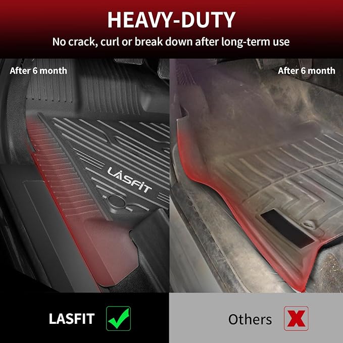 LASFIT Front Floor Mats for Ford F-150 2015-2026 | F150 Lightning 2022-2025 SuperCrew & Super Cab Carpet Floor All Weather Car Liners TPE Truck Mats-First Row Only, 2pcs Black