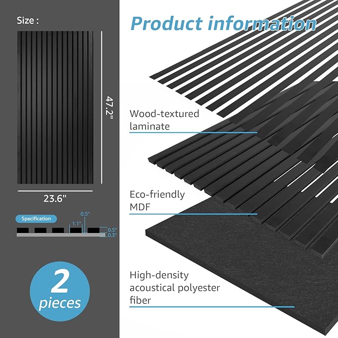 Art3d 2 Wood Slat Acoustic Panels