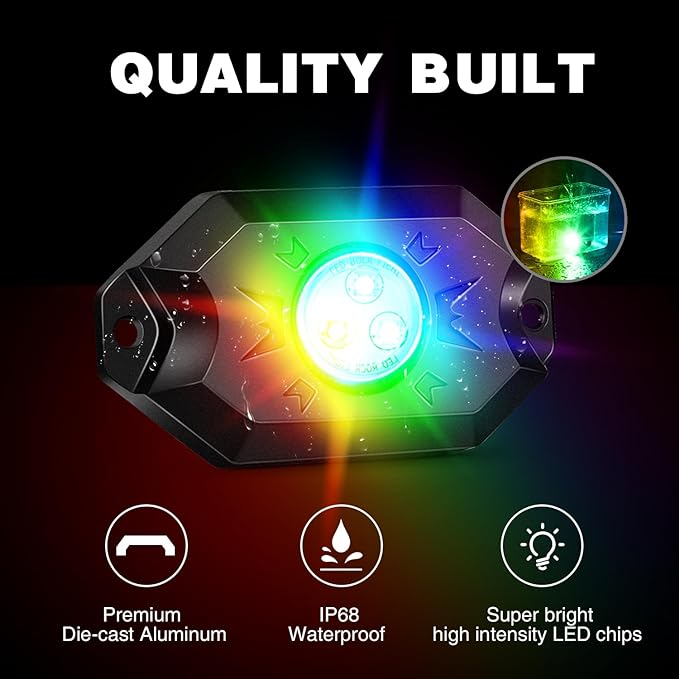 Nilight 2PCS 4FT RGB LED Whip Light with Spring Base and 4 PCS Rock Lights Combo, Remote App Control w/DIY Chasing Patterns Turn Signal Brake Reverse Antenna Lighted Whips for ATV UTV Polaris RZR Jeep
