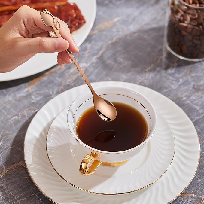 Rose Gold Tulip/Rose Handle 12-Pcs Mini Coffee Spoons Set