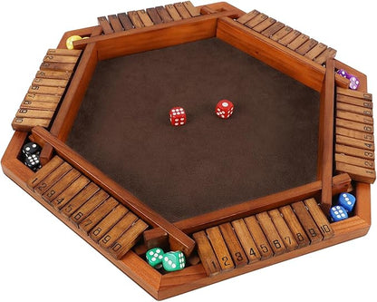 Juegoal Wooden Shut The Box Dice Game for 1-6 Players, Upgrade Tabletop Board Game with 12 Dice for Kids Adults Families, Classics Travel Portable Classroom Home Party Pub Board Game Sets