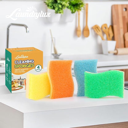 LAUNDRYLUX Scrub Sponge, 4 Pack Dual-Sided Temperature-Responsive Scrubber