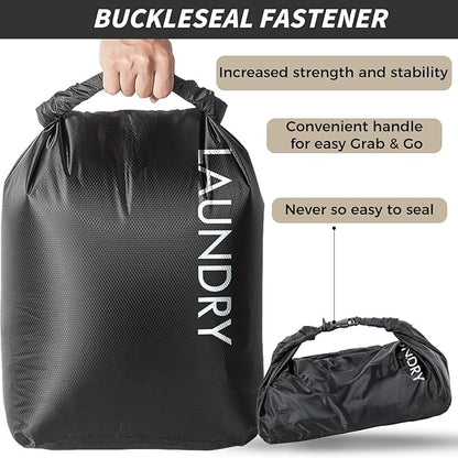 Travel Laundry Bag, Vacuum Compression Dirty Clothes Travel Bag Waterproof Wet Dry Bags Large Capacity Space Saver Bags Reusable Camp Clothes Organizer for Sports College Dorm Laundromat (1 Pcs )Black