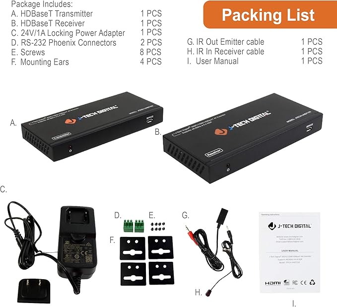 J-Tech Digital Long Range HDMI Extender Over Cat6 150m/492ft HDBaseT 4K60Hz