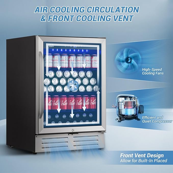 24 Inch Beverage Refrigerator, 210 Cans Under Counter Beverage Cooler, and Milk
