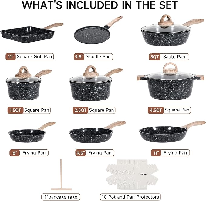 JEETEE 24Pcs Ceramic Cookware Set, Kitchen Healthy Non Toxic Induction Cookware