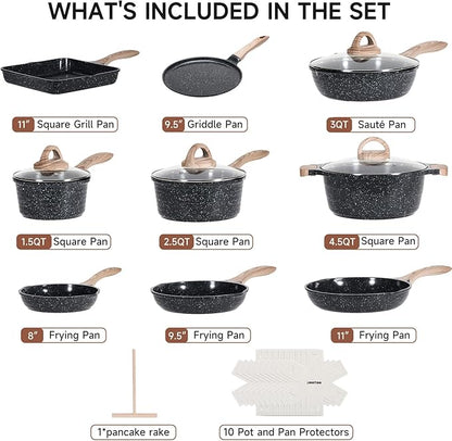 JEETEE 24Pcs Ceramic Cookware Set, Kitchen Healthy Non Toxic Induction Cookware
